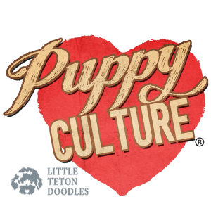 Puppy Culture logo featuring a heart-shaped design, symbolizing love and care for puppies.