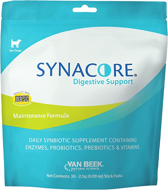 Synacore Digestive Support for Dogs - A product label featuring a professional-grade formula designed to promote optimal digestive health in canines.